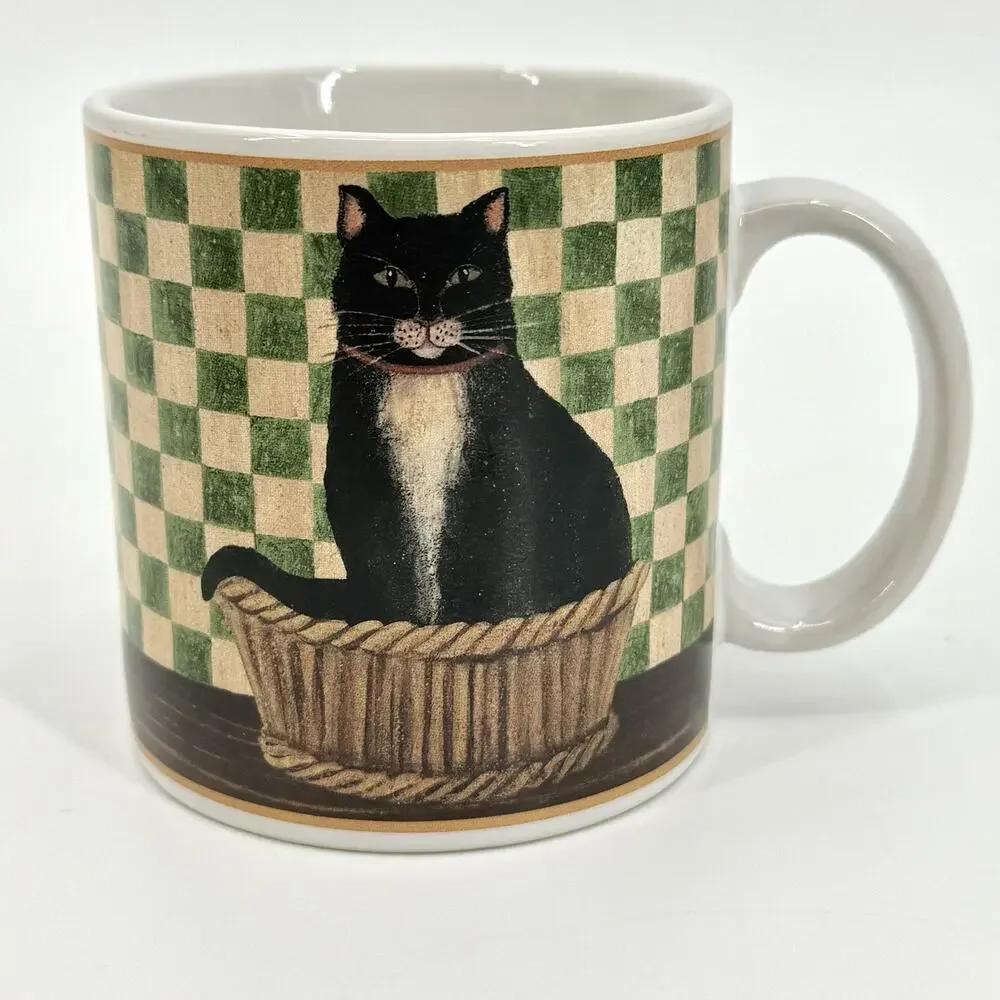 VTG 2004 Country Kitties Set/2 Coffee Mug Dessert Plate Black Cat DC Brown Co.